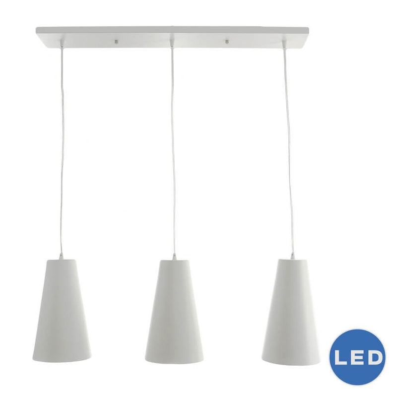 Gatria VMP21523WH 11" x 6" Triple LED ETL Certified Pendant with White Glass Shades, White