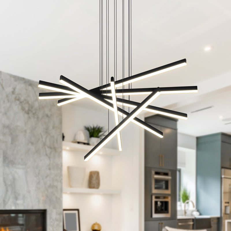 Sirius VMP25060BL 32" Integrated LED ETL Certified Pendant, Height Adjustable Chandelier in Black