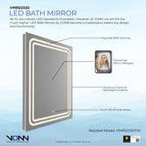 VONN VMRS0330 LED Bath Mirror in Silver, Rectangle 24"W x 30"H or 30"W x 36"H