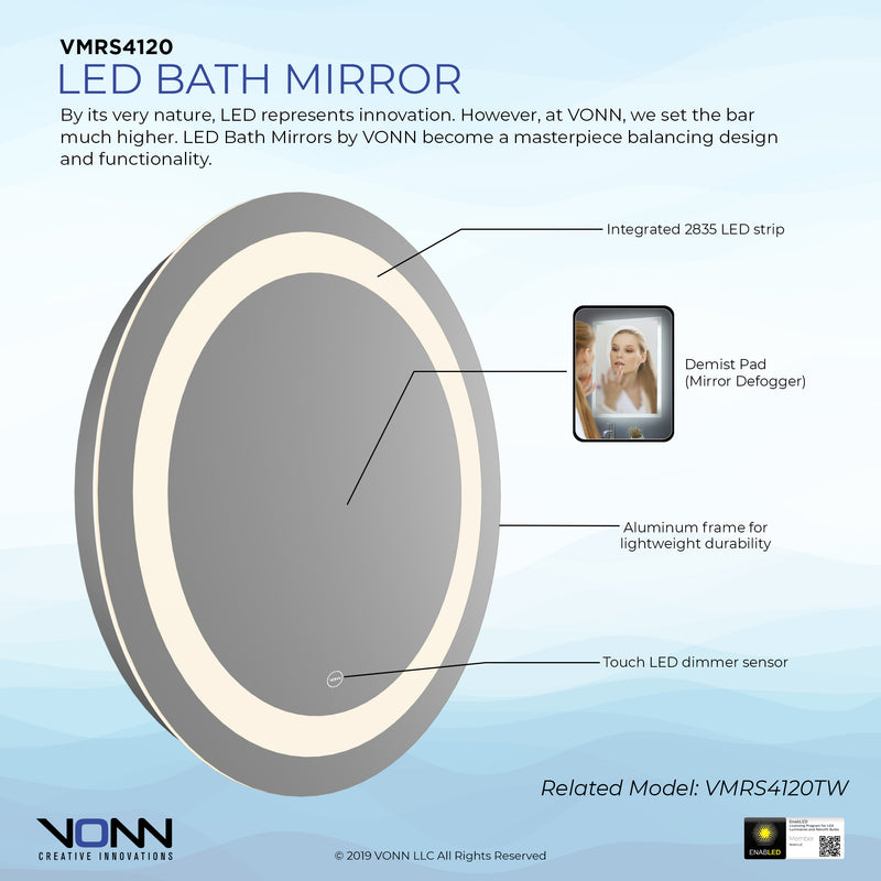 VONN VMRS4120 LED Bath Mirror in Silver, Round 30"W x 30"H