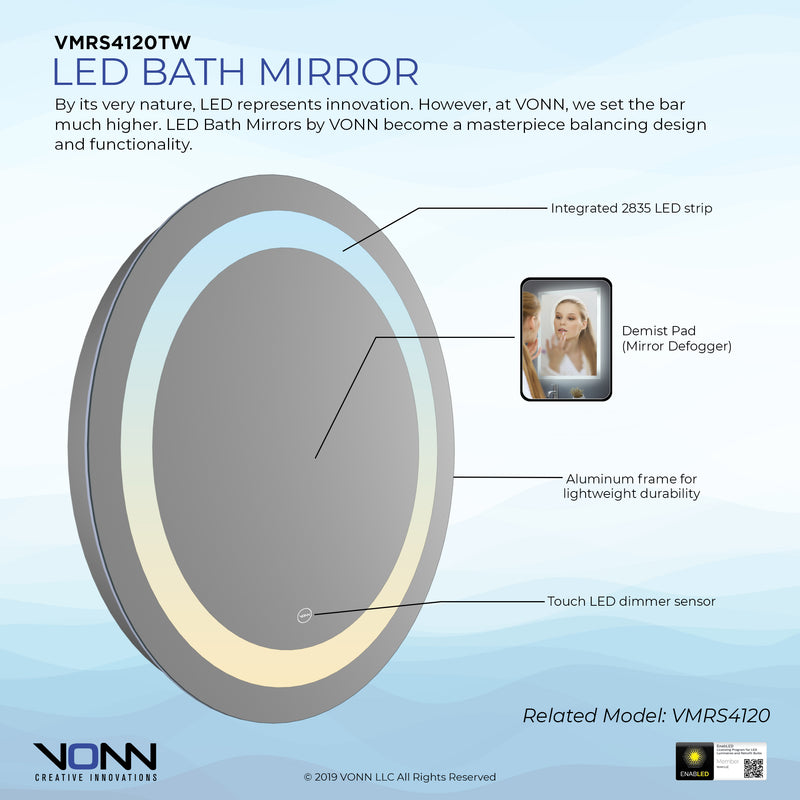VONN VMRS4120 LED Bath Mirror in Silver, Round 30"W x 30"H