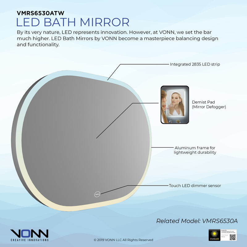 VONN VMRS6530A LED Bath Mirror in Silver, Oval 36"W x 24"H