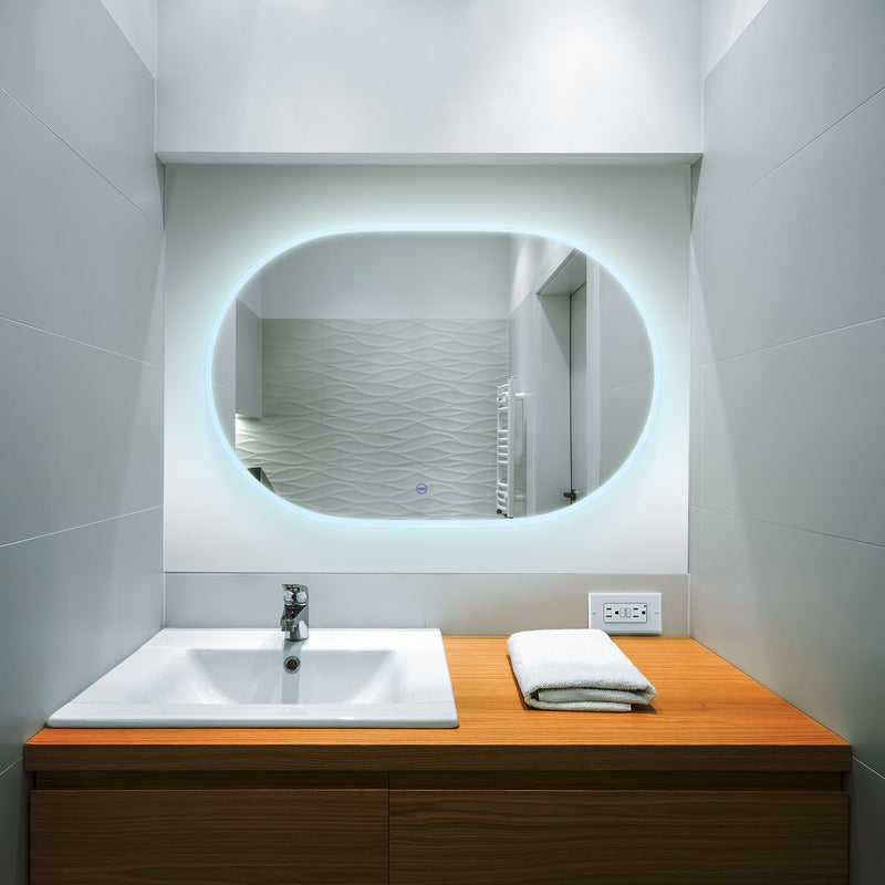 VONN VMRS6530ATW Tunable White LED Bath Mirror in Silver and Frosted Edge, Oval 36"W x 24"H