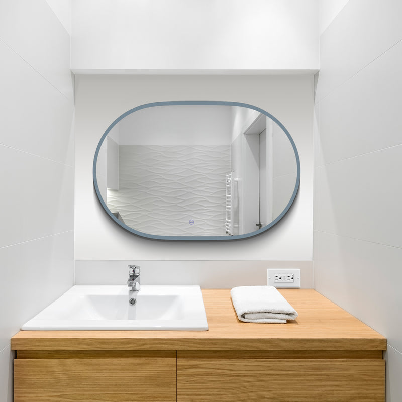 VONN VMRS6530A LED Bath Mirror in Silver, Oval 36"W x 24"H