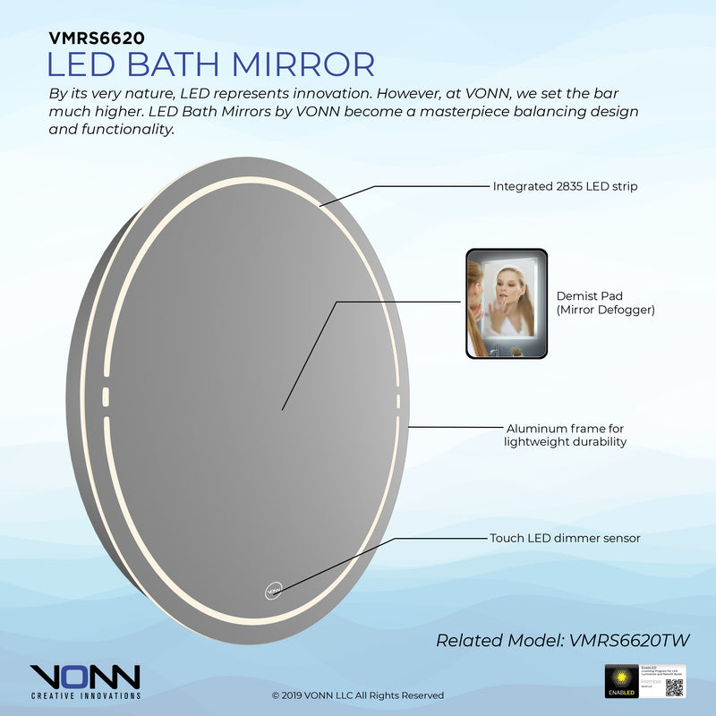 VONN VMRS6620 LED Bath Mirror in Silver, Round 30"W x 30"H