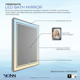 VONN VMRS9530ATW Tunable White LED Bath Mirror in Silver, Rectangle 24"W x 30"H or 30"W x 36"H