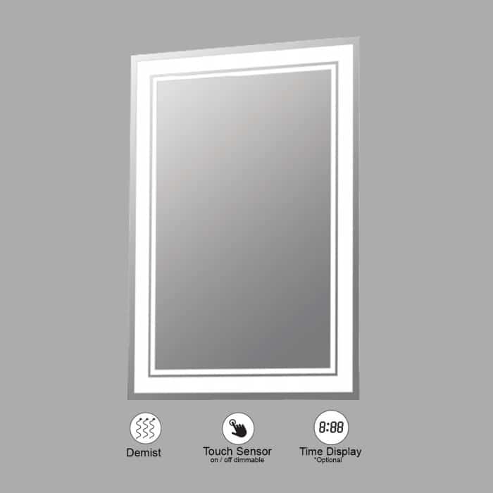 VONN VMRS9530A LED Bath Mirror in Silver, Rectangle 24"W x 30"H or 30"W x 36"H