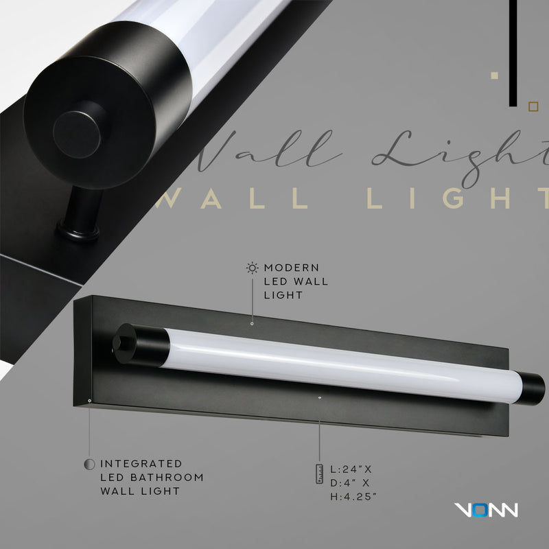 Procyon VMW11800BL 24" Integrated LED ADA Compliant ETL Certified Bathroom Wall Lighting Fixture, Black