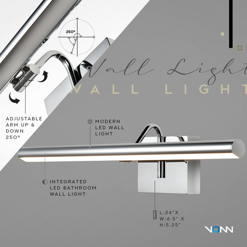 Procyon VMW11900CH 24" Integrated LED ETL Certified Bathroom Wall Lighting Fixture in Chrome