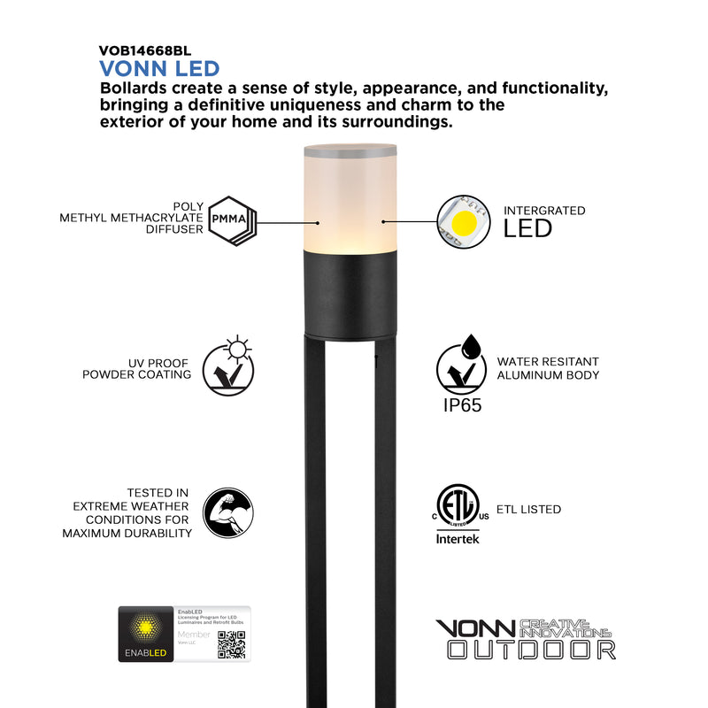 32" Modern VOB14668BL Low-Voltage 6-Watt ETL Certified Integrated LED Outdoor Bollard in Matte Black