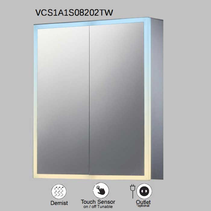 VONN VCS2A6S08202TW Tunable White Medicine Cabinet 24"W x 28"H x 5.3"D or 30"W x 28"H x 5.3"D